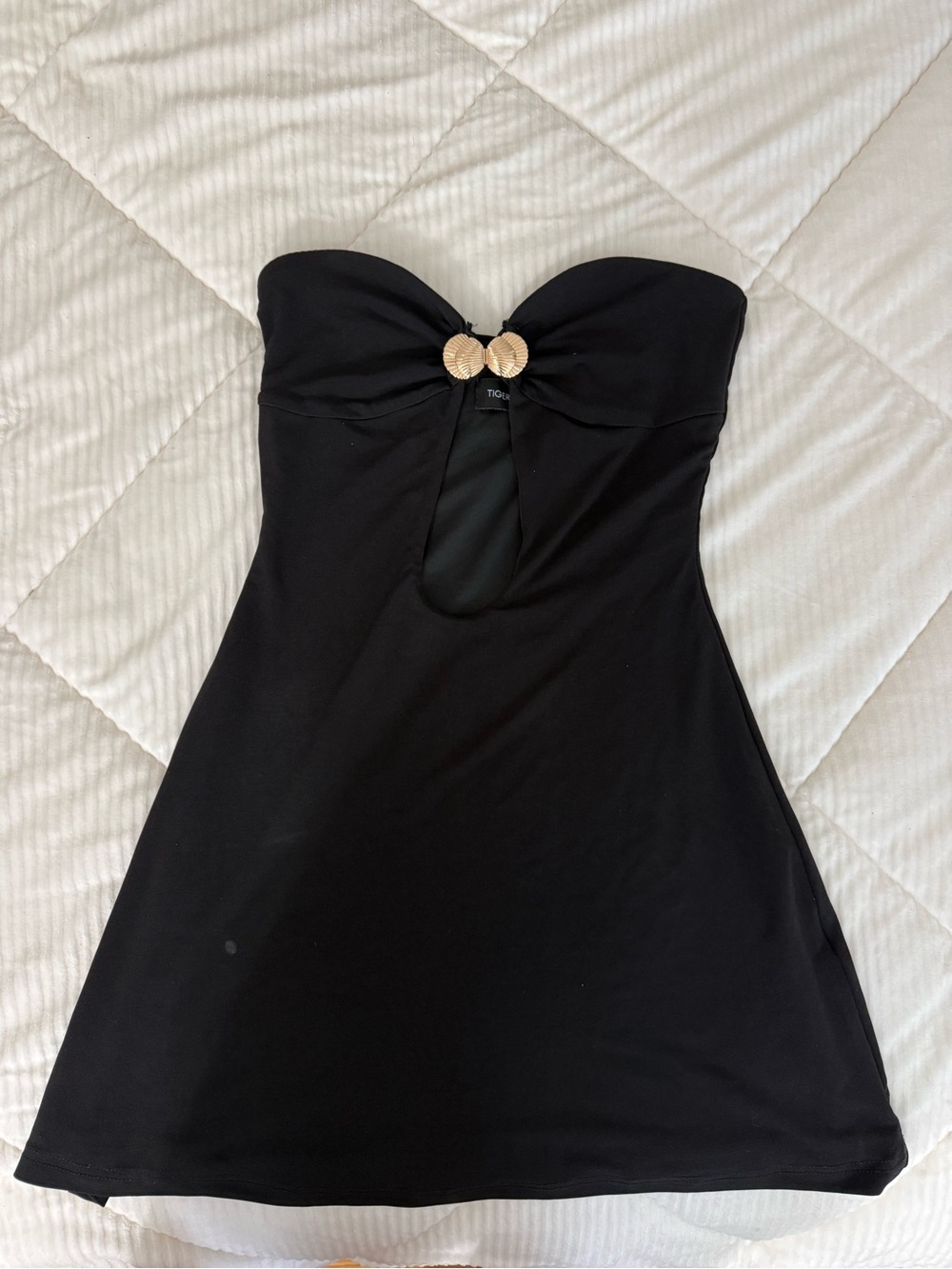 Tiger Mist Black Strapless Dress with Gold Buttons